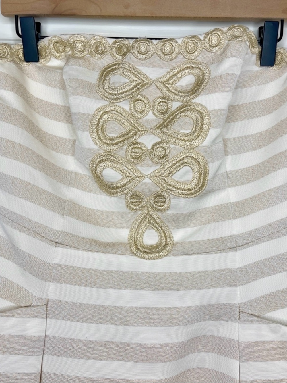 Lilly Pulitzer Blossom Strapless Embroidered Mini Dress Gold Cream Size 12 - Picture 9 of 12
